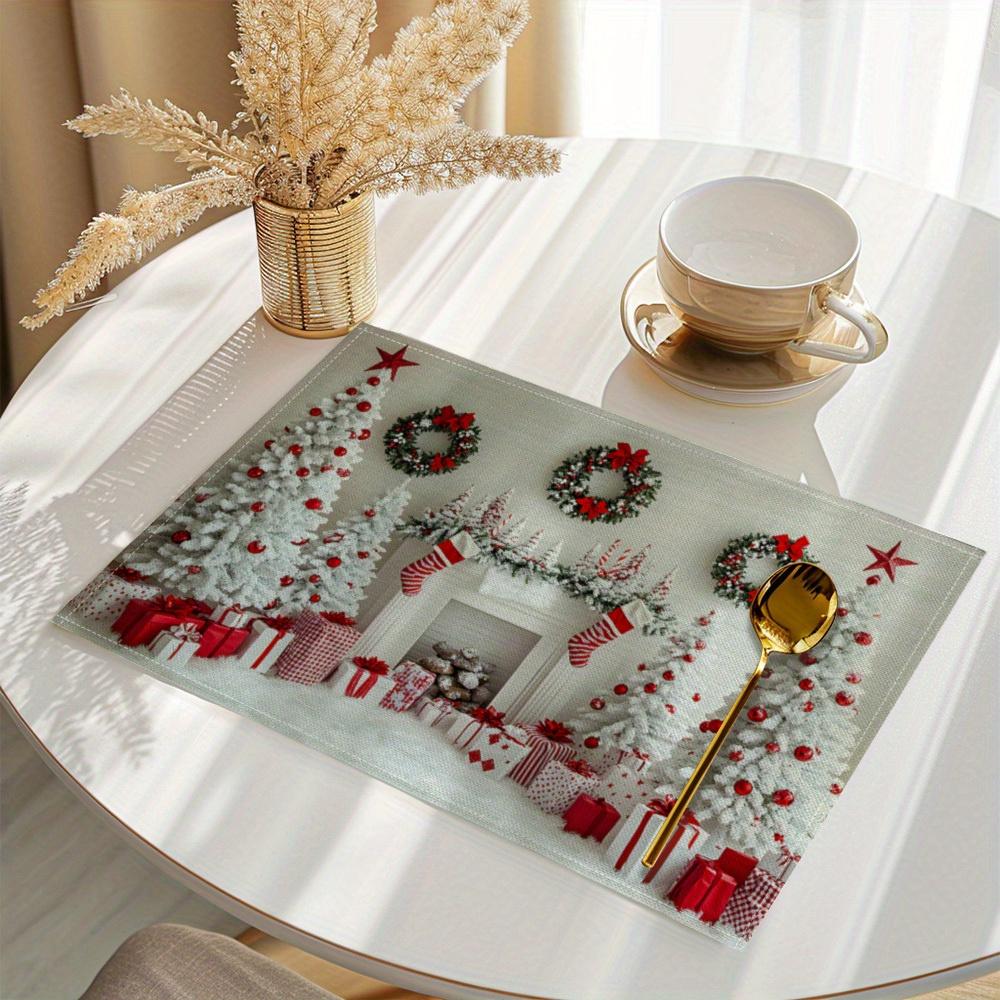 4pcs Linen Placemats, Christmas Table Decor Design Placemats 12x18 Inches, Suitable for Kitchen, Dining Room, Holiday Dining, and Coffee Table