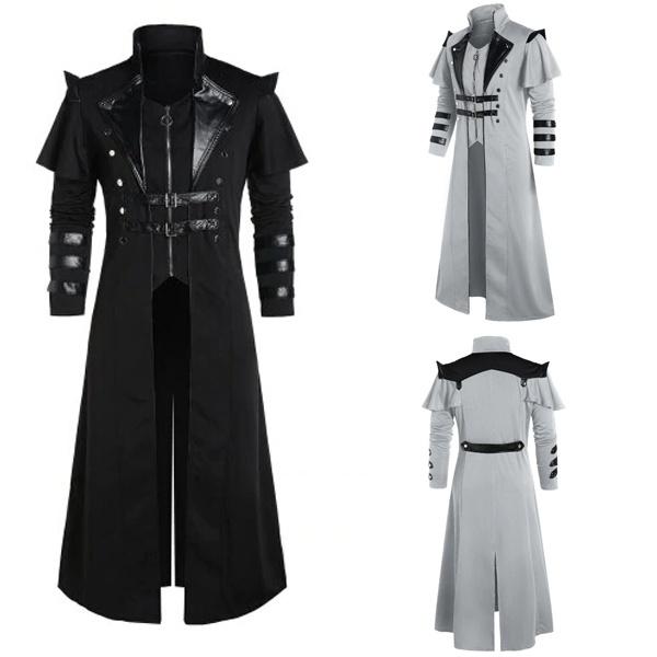 Vintage Herren Gothic Steampunk Lange Jacke Trenchcoat Retro Mittelalter Krieger Ritter Mantel Männlich Victoria Langer Mantel Plus Größe