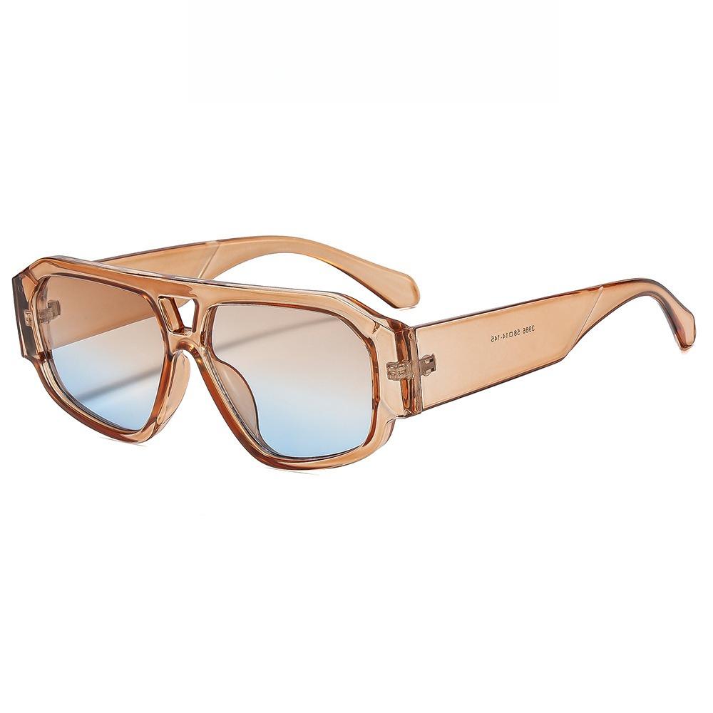 Bohemian Trendy Aviator Sunglasses for Women Men Hexagonal Square Thick Frame Double Bridge Sun Glasses UV400 Artistic Shades