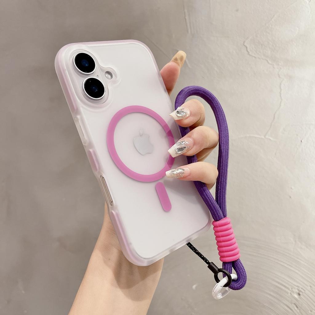 The Transparent Edge Magnetic Anti-drop Phone Case Is Suitable for IPhone16 Protective Case, Soft Apple 15promax Shell Lanyard for Women