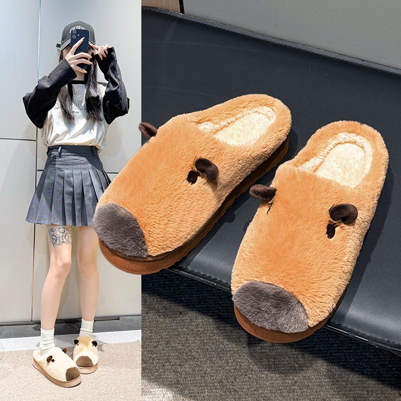Cute Cotton Slippers Women's Autumn and Winter Outdoor Wear Indoor Home 2025 New Thick-bottomed Warm Plush Cotton Mop