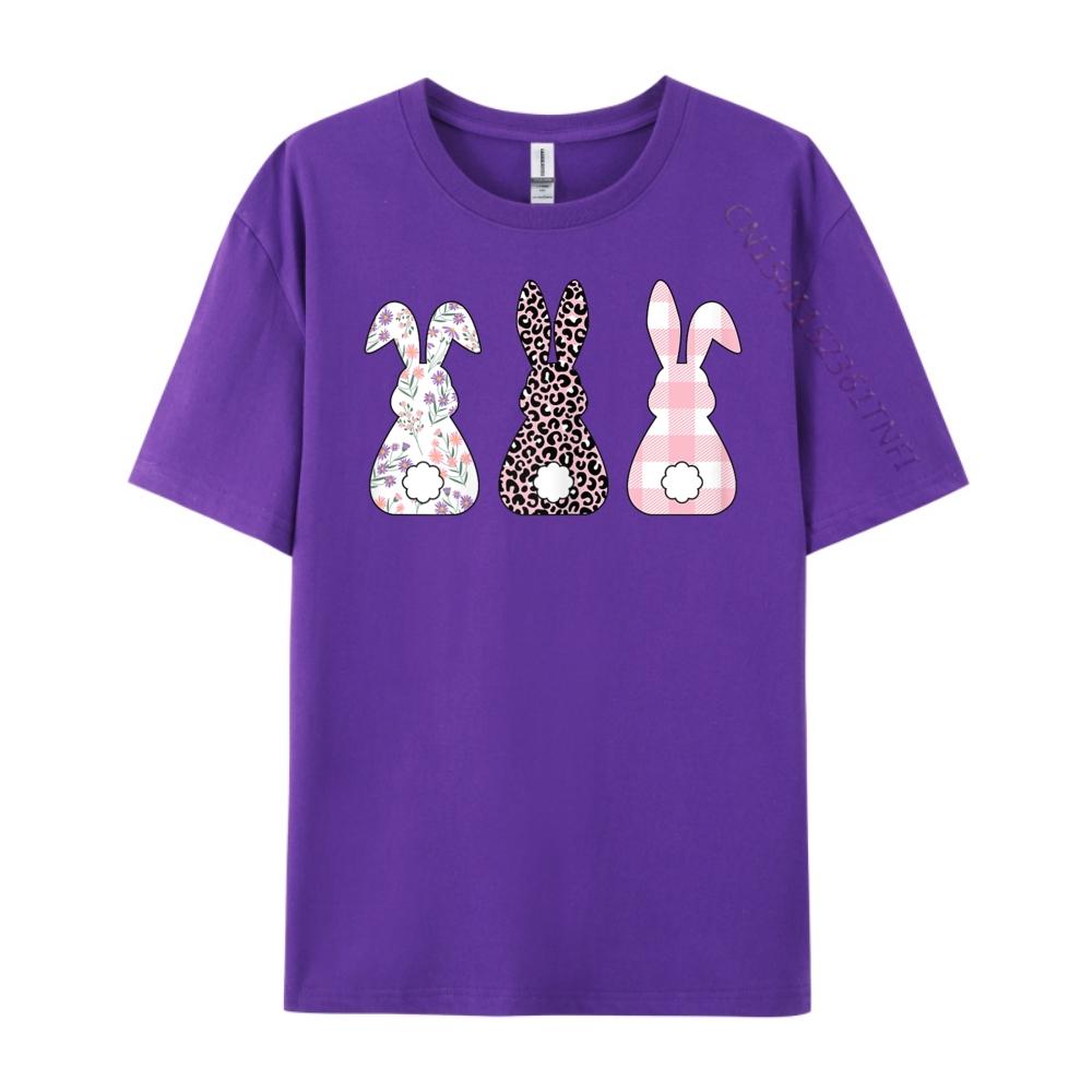 Süße Rosa Leopard Karomuster Blume Frohe Ostern Hase Kaninchen Grafik T-Shirts Vintage Streetwear Oberteile T-Shirt