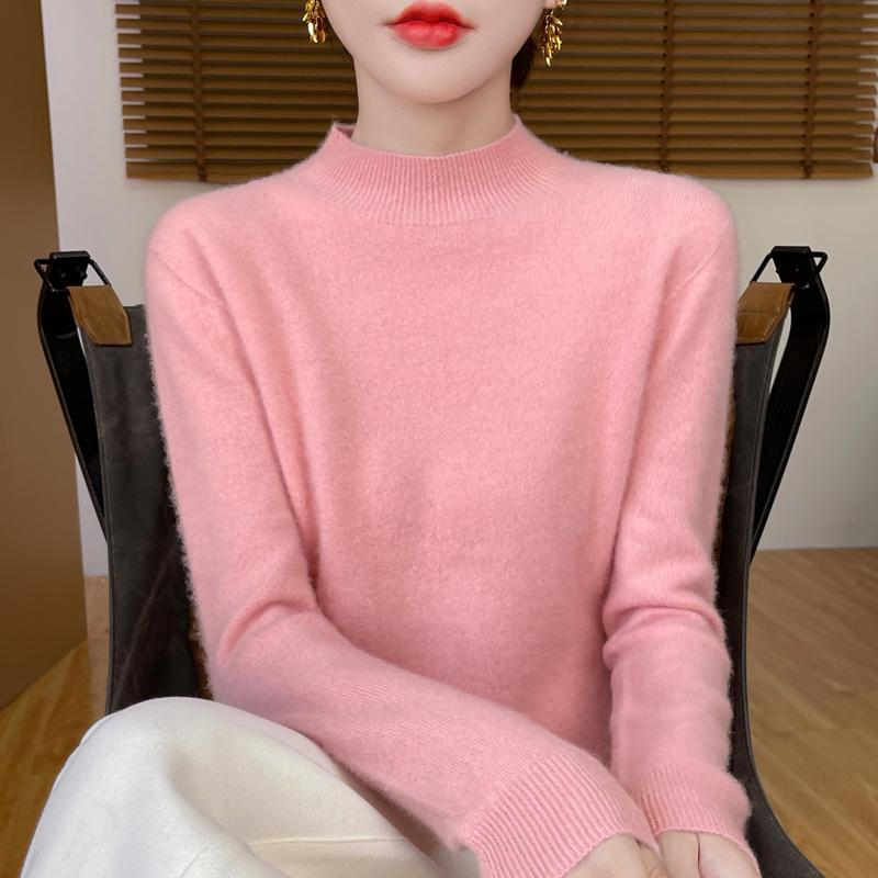 Women's Seamless Wool Sweater - Half-High Collar, Versatile Knit Base Layer, Fashionable and Warm for Autumn/Winter, New Arrival