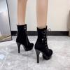 Size35-43 Punk Women Ankle Boots Zip Lace Up Pointe Toe High Heel Chelsea Pumps 11cm Wedding Party Woman Shoes High Heels Sexy