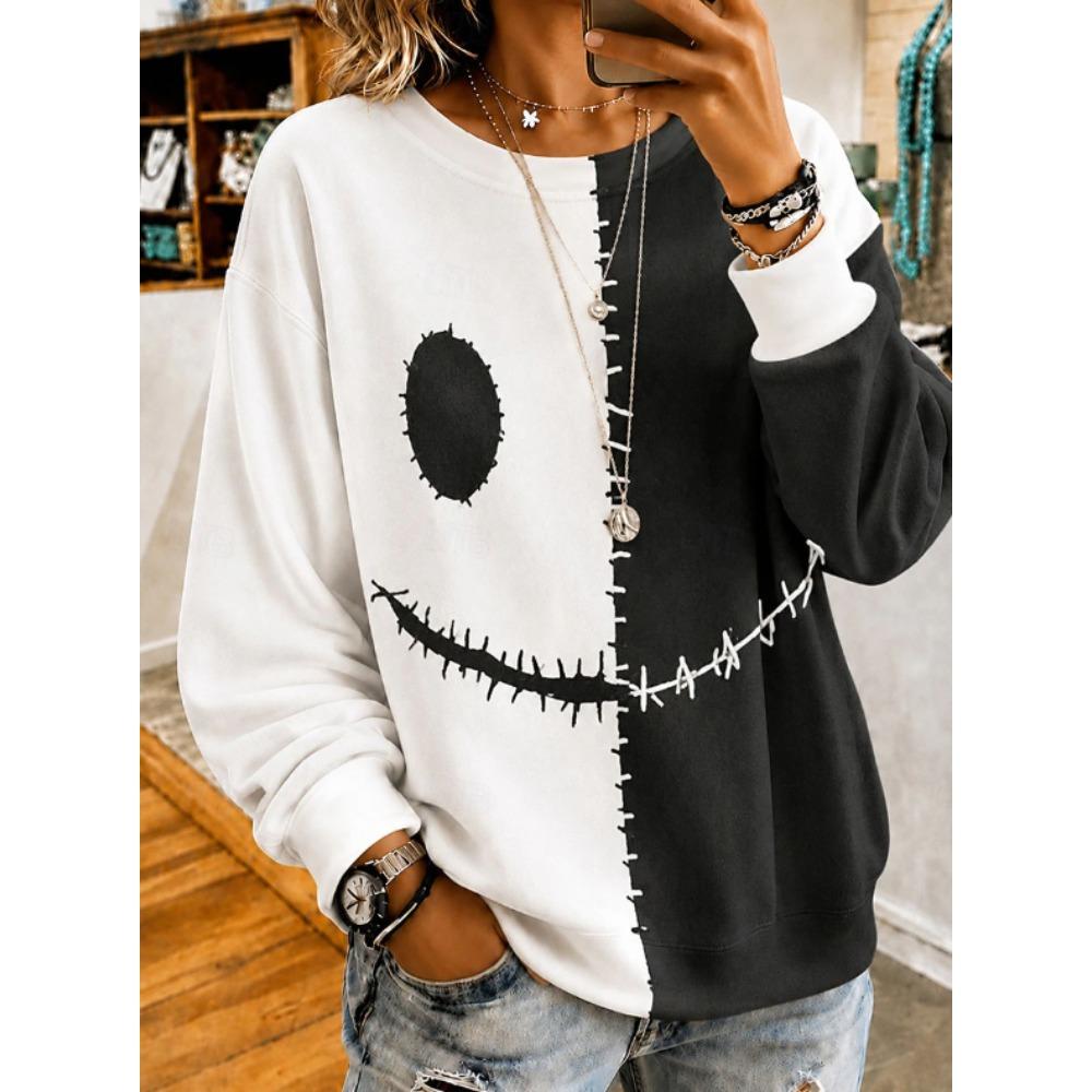 Tops for Women Halloween Print  Round Neck Long Sleeve T-shirt Fall Casual Slim Pullover Women's Long Sleeve Top