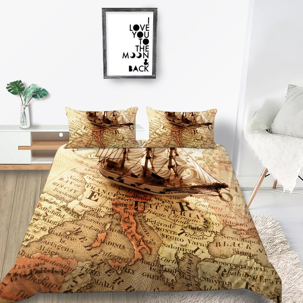 New Fashion Unique Design Duvet Cover Set Map Bedding Cover Suit Sea Quilt Cover Soft Cover Set Boys Twin Size Bed Clothes