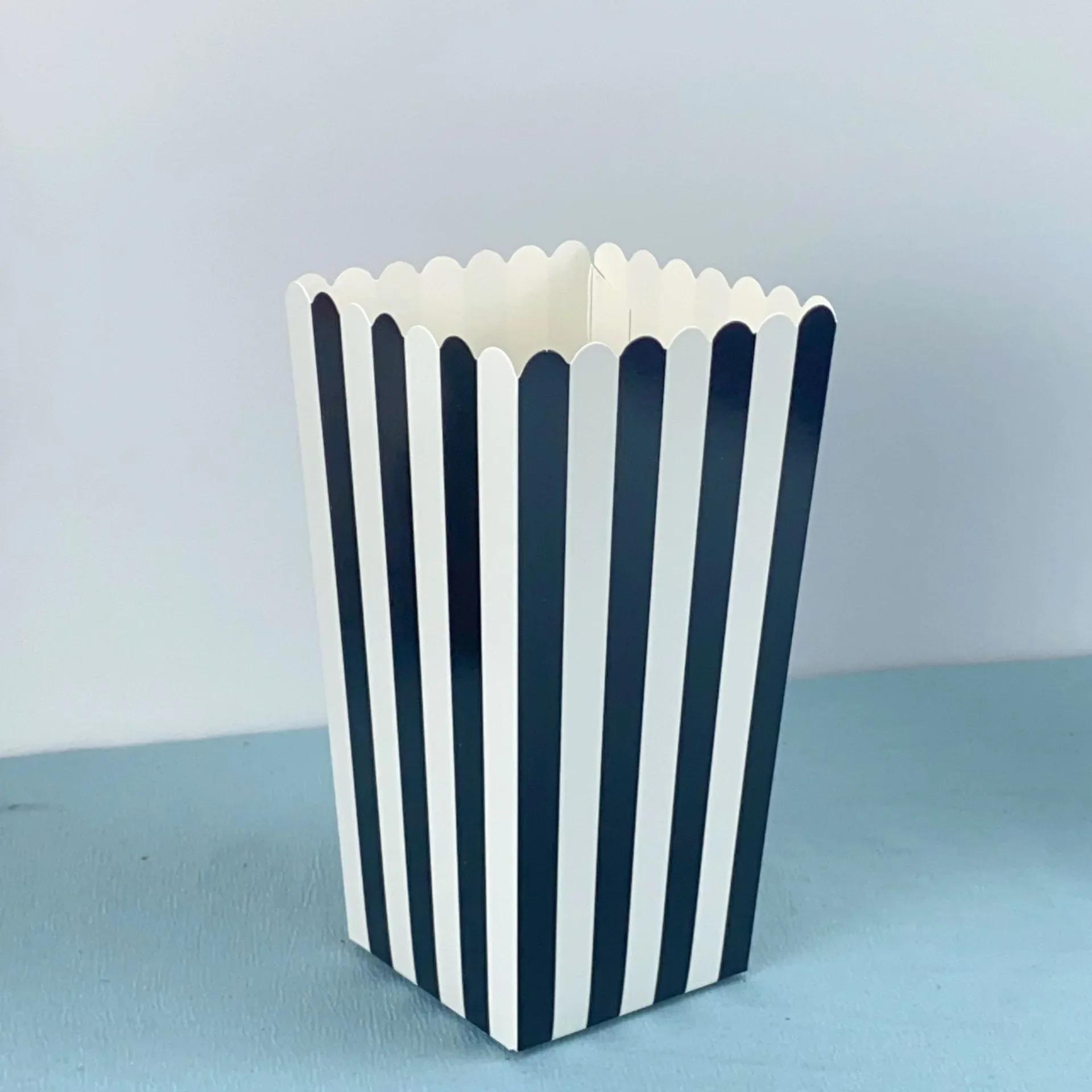 

12/24 шт. ведер для попкорна, полосатые сумки, контейнеры для закусок на детский праздник, дни рождения, вечеринки, подарочные коробки для попкорна S-5x7x11cm&12pcs чёрный