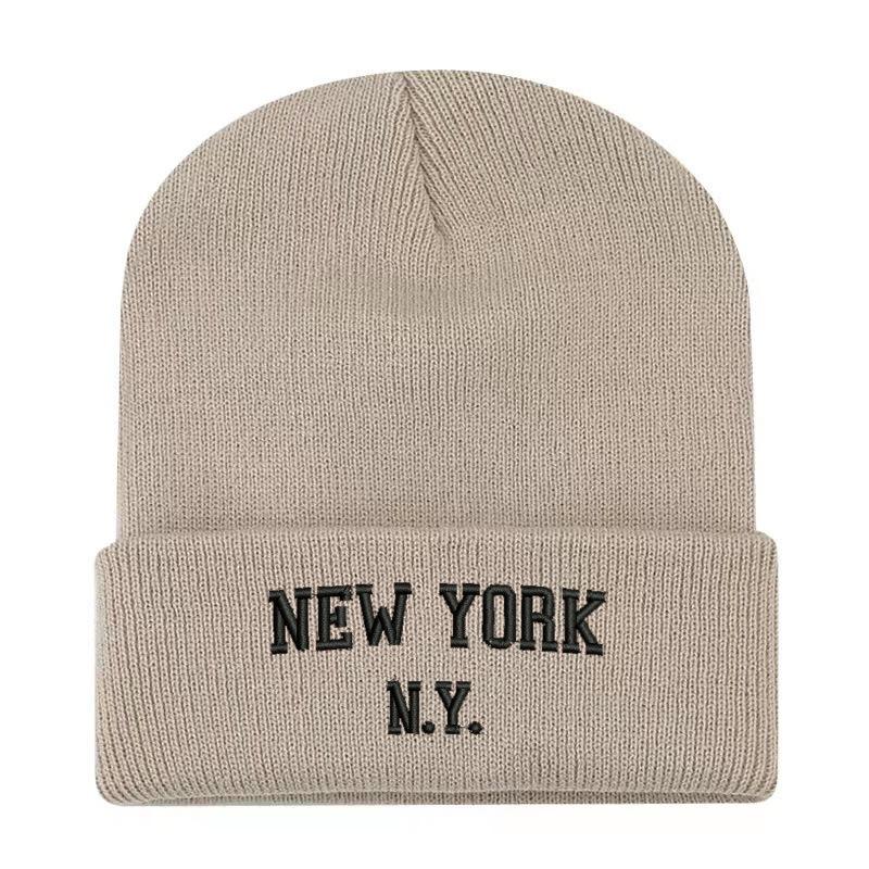 NewYork embroidered flower knit hat versatile beanie wool hat outdoor cycling pullover hat
