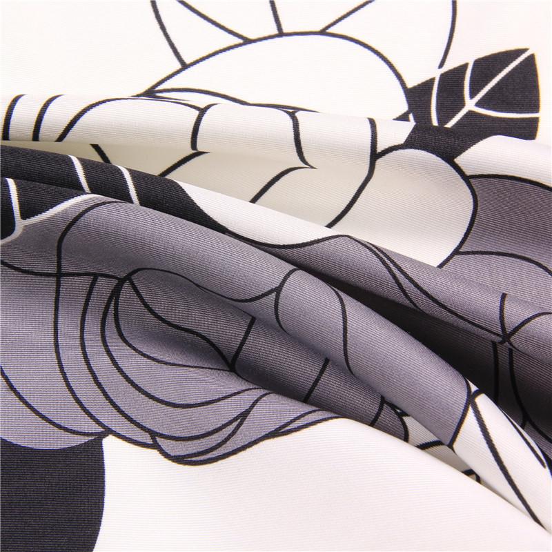 Manual Hand Rolled Twill Silk Scarf Women Flowers Print Square Scarves Wraps Echarpe Curled Foulards Femme Bandana Hijabs 90CM