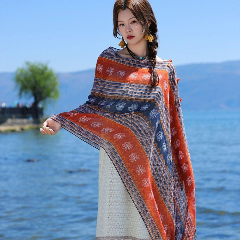 Sun Protection Ethnic Style Shawl Wraps Beach Scarf Vintage Sunscreen Shawl  Outdoor