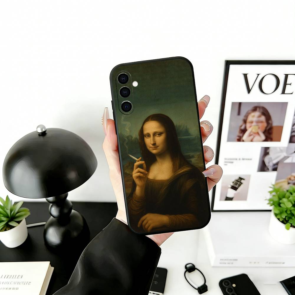 Humorous M-Mona L-Lisa Art Phone Case For Samsung Galaxy A73,A72,A71,A70,A53,A52,A51,Soft Silicone Black Cover