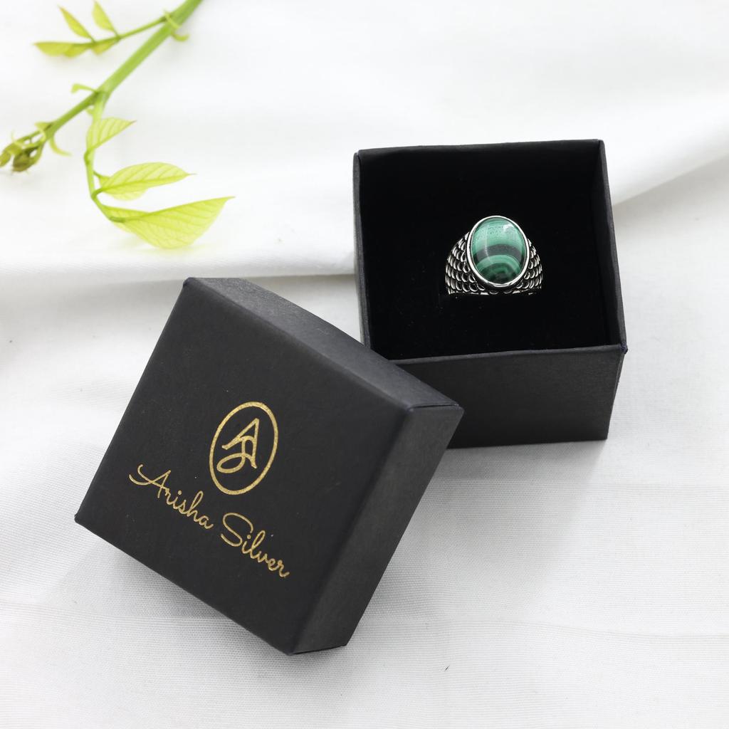 Malachite Gemstone Silver Ring, Pure 100% 925 Sterling Silver Fine Jewelry, Handmade Silver Ring, Unisex Ring Ar8928