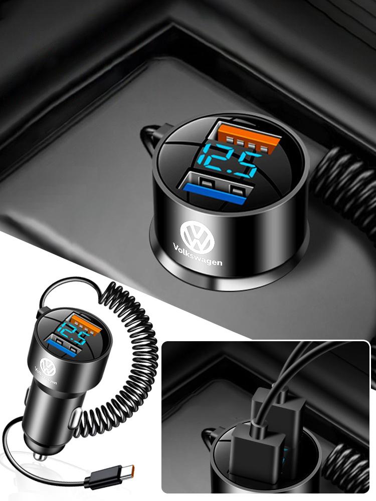 100W Car Charger With Type C Cable USB 12V Super Fast Charging Vehicle Adapter 2 In 1 For Volkswagen VW Polo Tiguan Passat Jetta PT1
