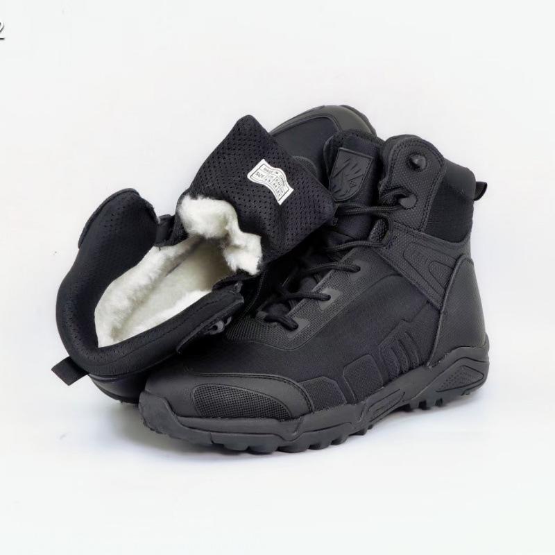 

Зимние мужские шерстяные тренировочные ботинки средней высоты, устойчивые к царапинам, с парусиновыми вставками, теплые и холодостойкие, для улицы, ветрозащитный язычок, противоударные 46 чёрный