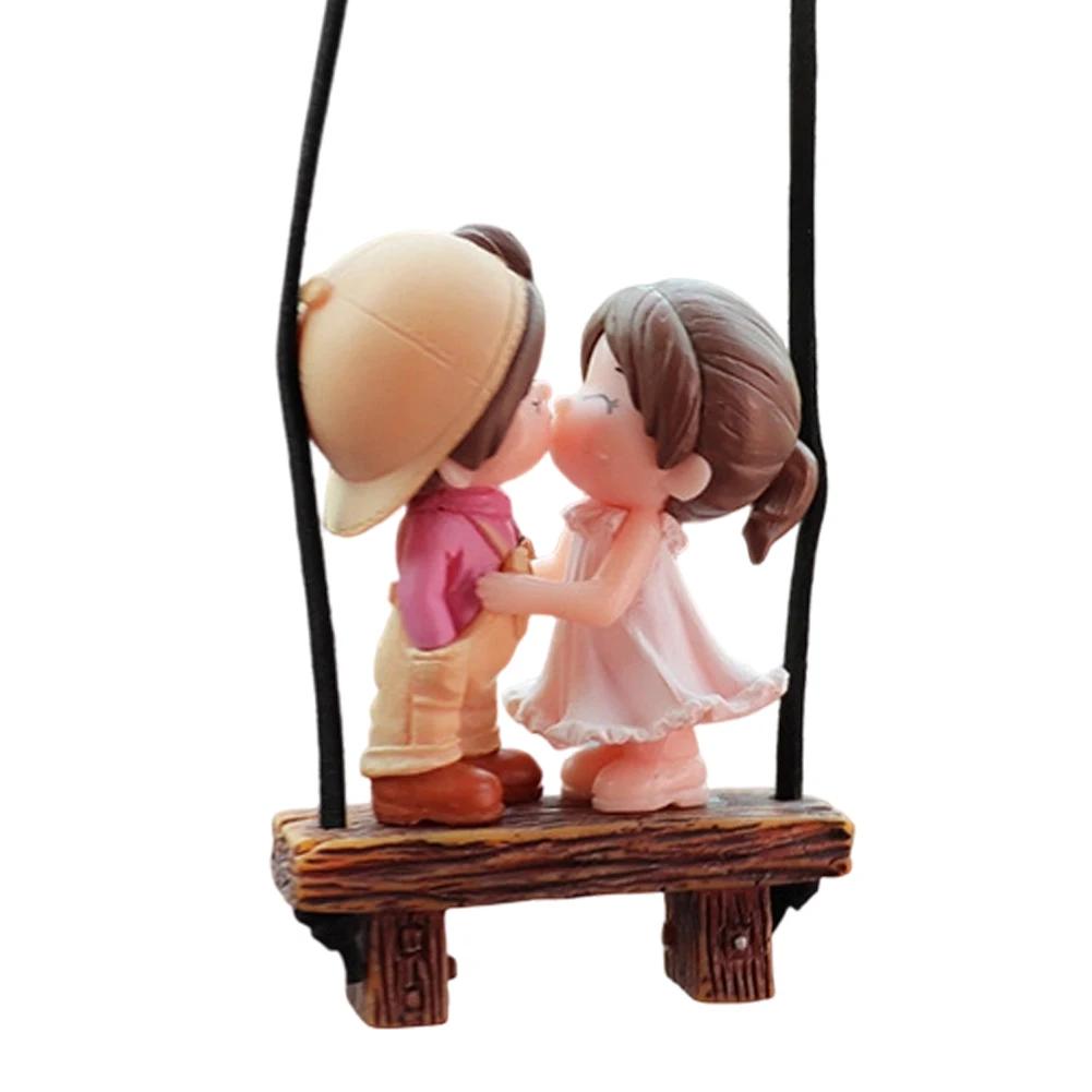 Anime Car Accessories Cute Couple on Swing Car Accessories Interior Romantic Couple Rearview Mirror Swing Pendant Ornament Gift