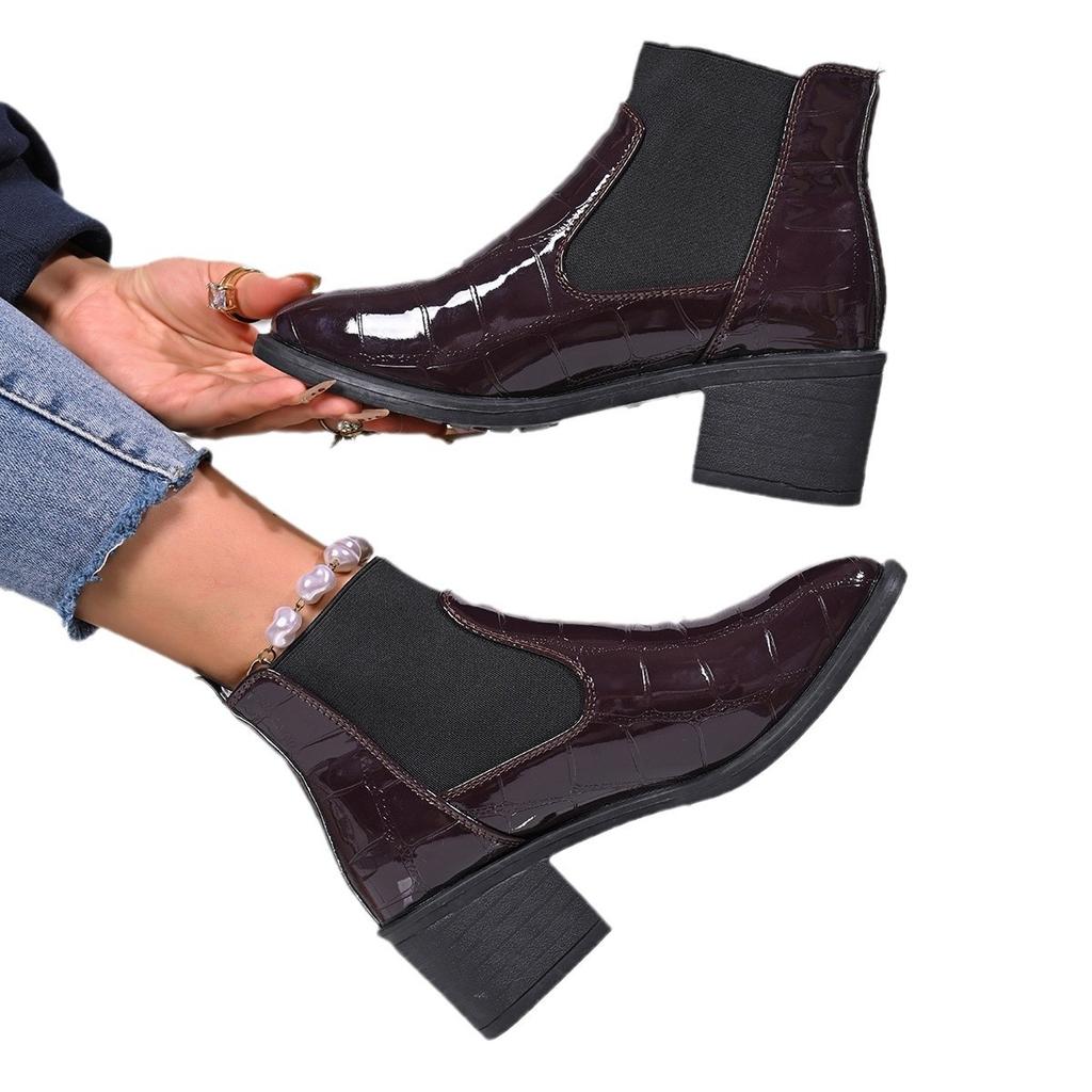 Autumn and winter new fashion round head elastic band thick bottom fashion versatile large size women's deep mouth fashion boots