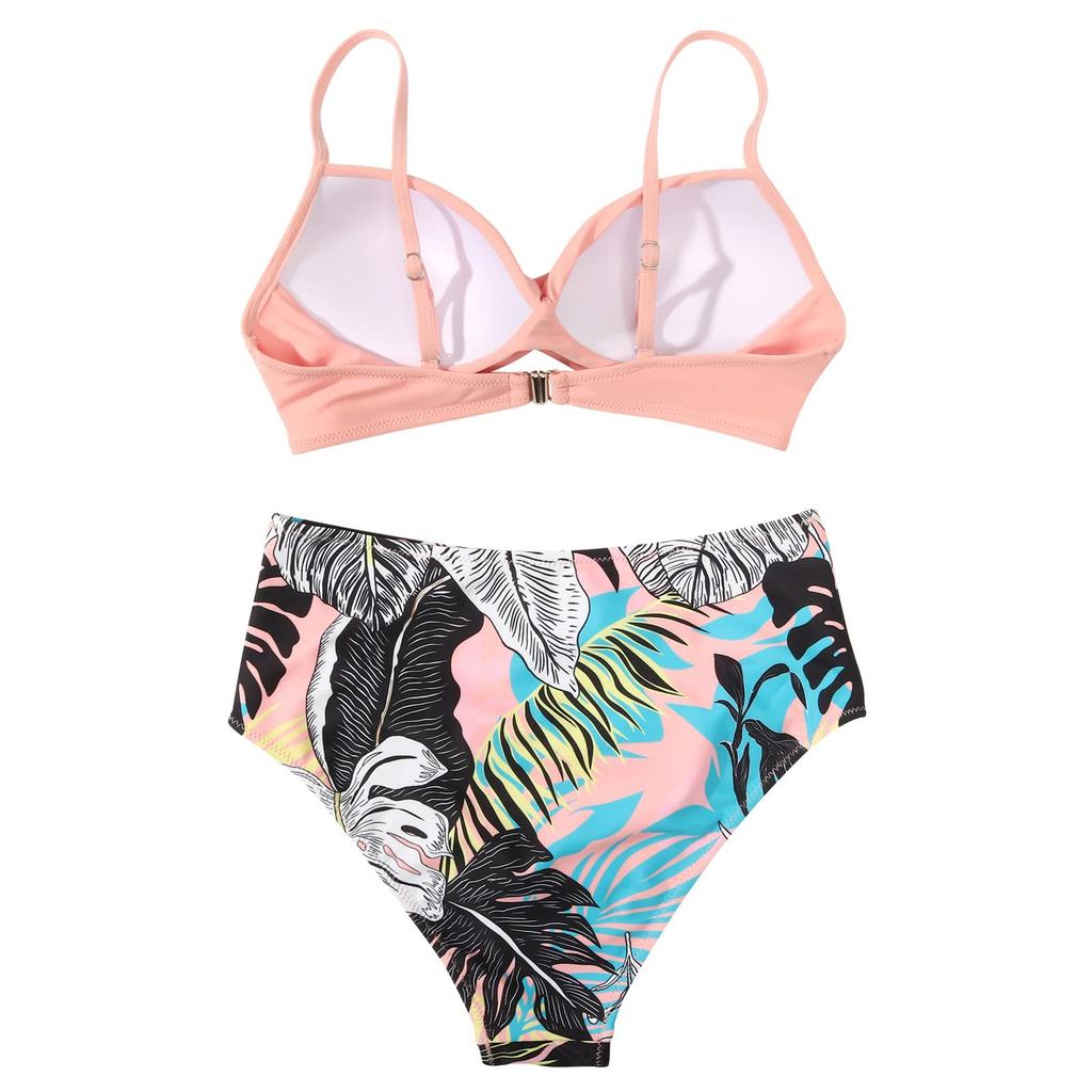Summer New Women's Two-piece Bikini Set, Sexy Gathering Design, Random Floral Print Beachwear