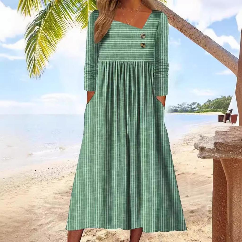2023 Autumn Casual Loose Striped Long Sleeve Dress