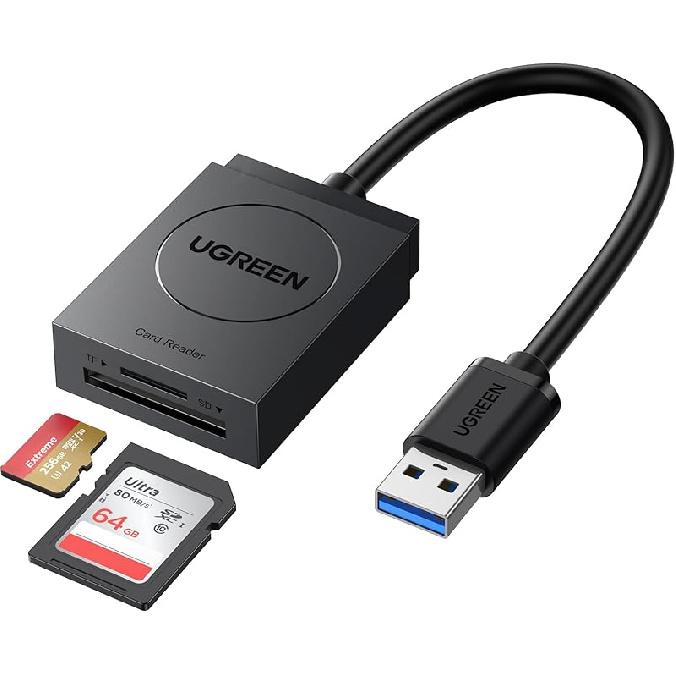 UGREEN SD Card Reader USB 3.0 Dual Slot Flash Memory Card Reader TF SD SDXC SDHC MMC RS-MMC Micro SDXC Micro SDHC UHS-I for Mac Windows Linux Chrome чёрный