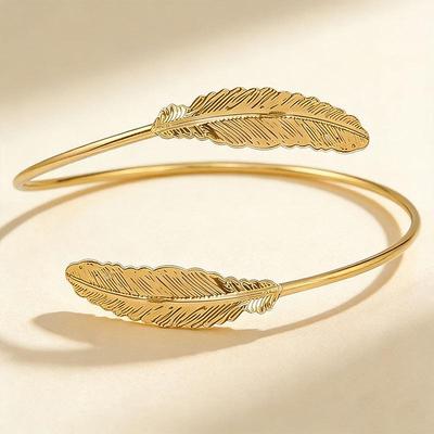 Baroque Feather Women's Open Bangle Bracelet - Elegant Cross-Border Fashion Accessory for Brides
