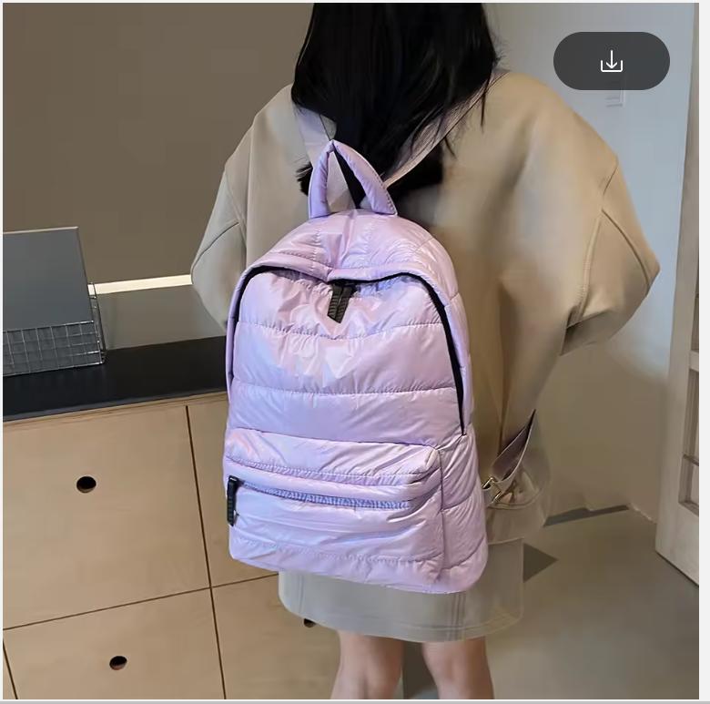 Winter Puffer Students School Bags Large Capacity Down Padded Backpack Solid Color Casual Bookbag Adjustable Strap Teen Rucksack