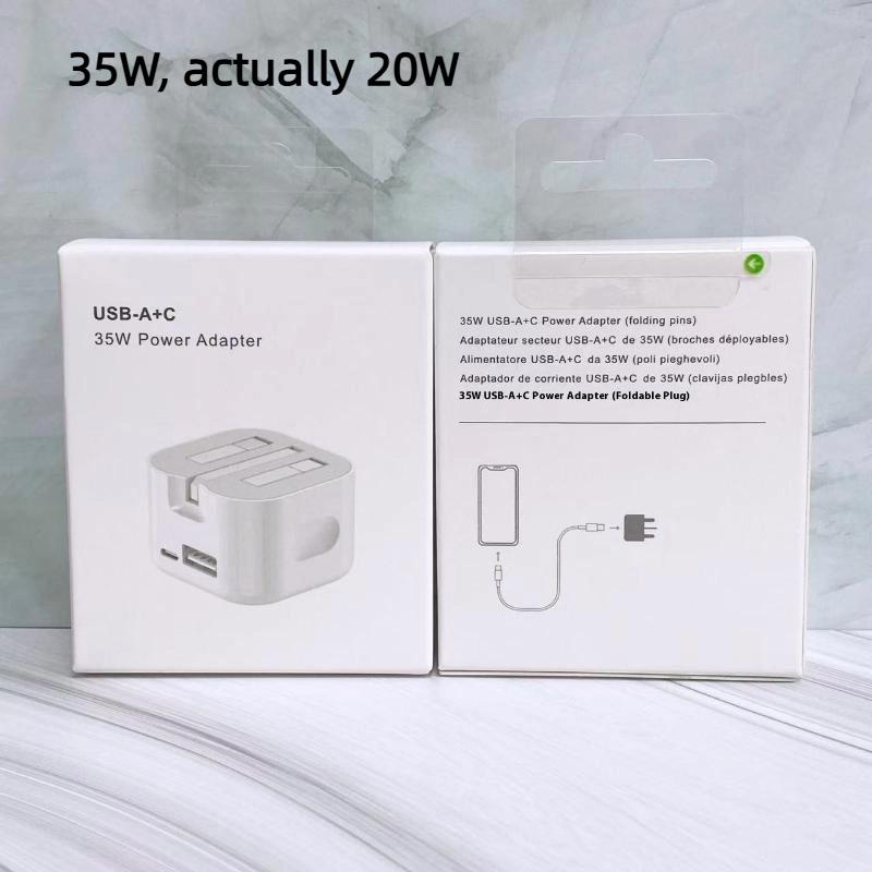 1Pcs Super Fast Quick Charging USB C Charger 20W 35W For Phone 13 14 15 16 S24 S23 Compatible With UK GB AC Home Travel