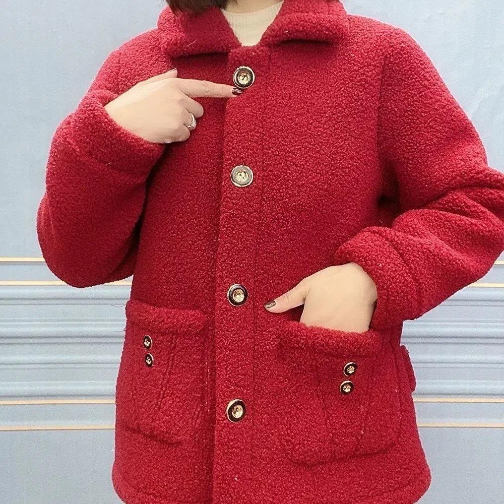 Women's Mid-Length Lambswool Faux Fur Coat – Thickened Velvet Warmth
