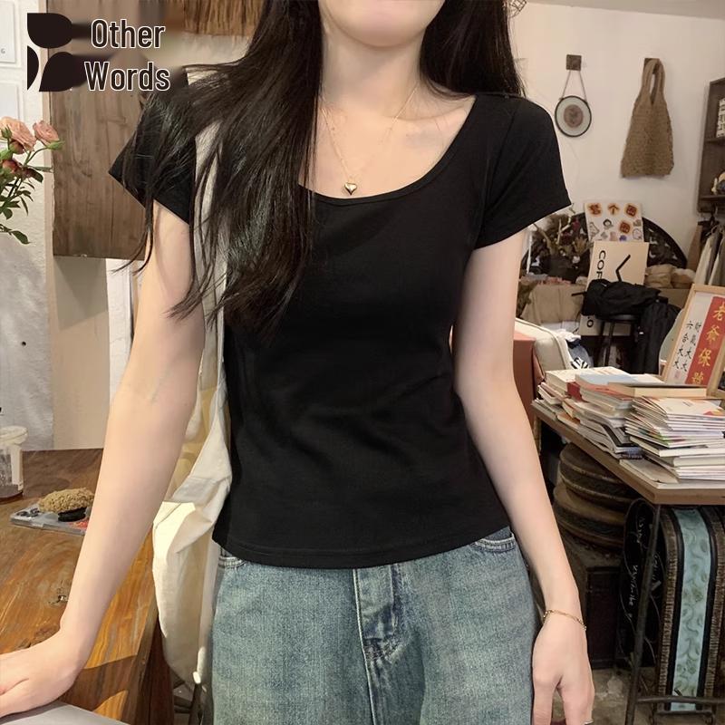 Женская хлопковая футболка с U-образным вырезом, облегающая XXL