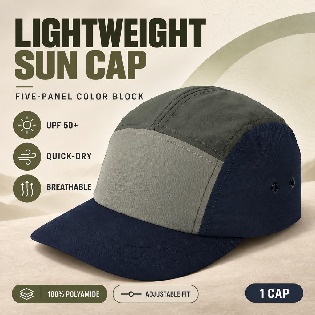 Japanese Soft-Brim Quick-Dry Baseball Cap Unisex UPF50+ Adjustable Five-Panel Color-Block Hat