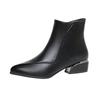 Square Heel Short Boots Casual Leather Ankle Boots for Women Elegant Pointed-toe Splicing Side Zipper Middle Heels Women's Shoes