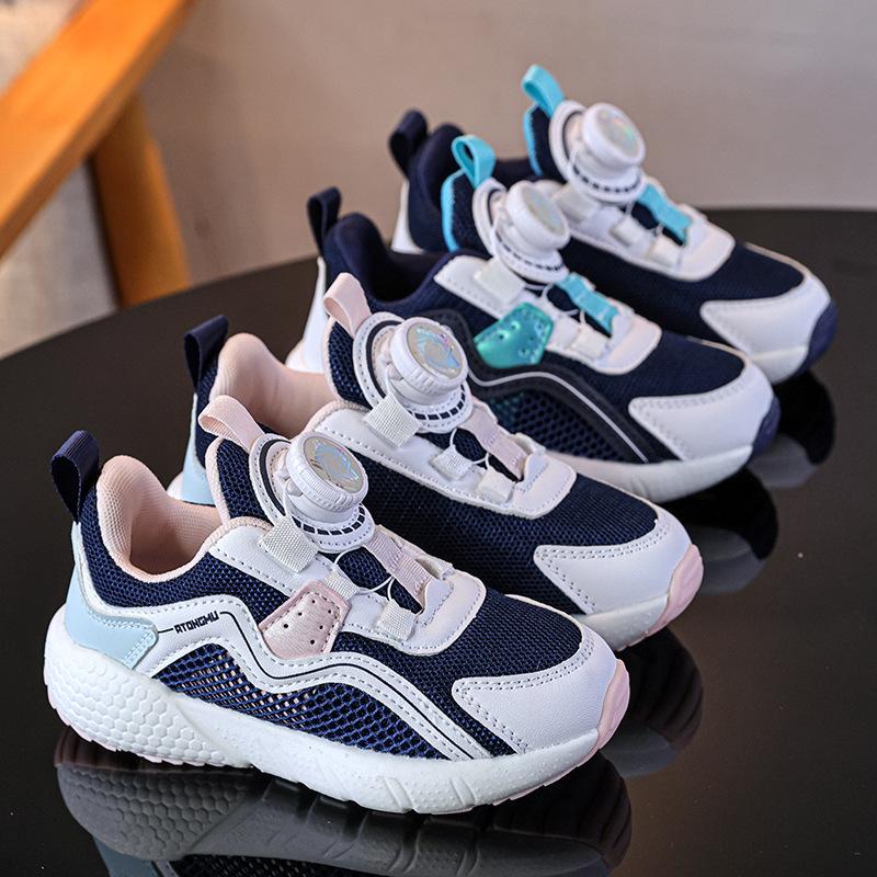 Spring and Summer New Boys Mesh Breathable Casual Non-slip Soft Bottom Rotating Buckle Technology Sports Shoes Children's Fashion Versatile