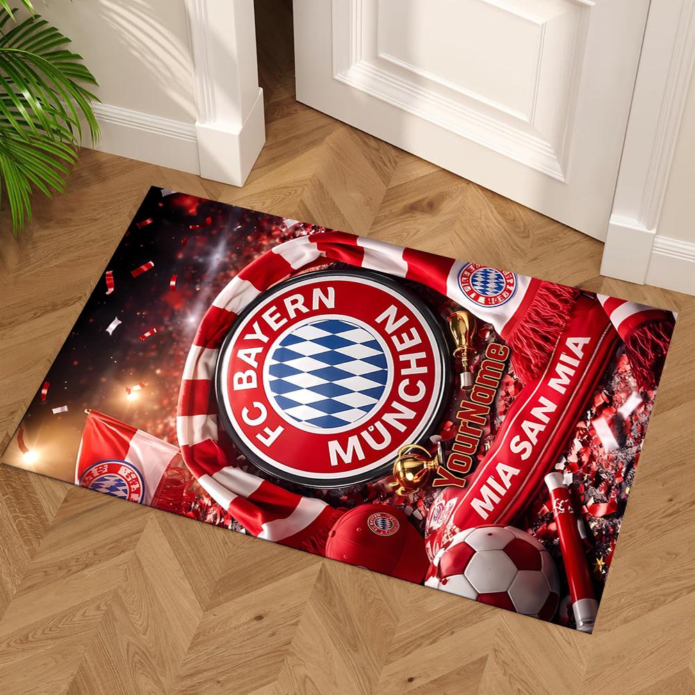 Bayern Munich Customize Text Carpet Design for Playrooms Dining Room Living Rooms Game Room Anti-slip Rug Decorate Offices Best for Christmas