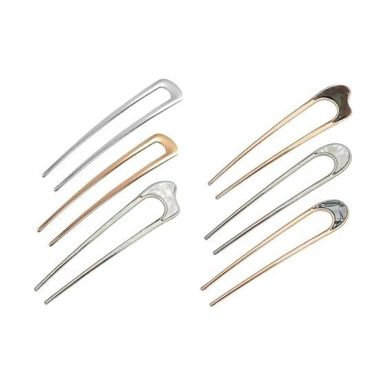 U-Shaped Hairpins, Simple Retro Hair Accessories, U-Pin Style for Kimono, Coming-of-Age Ceremony, Graduation, Wedding, Set of 6, Gold, Silver