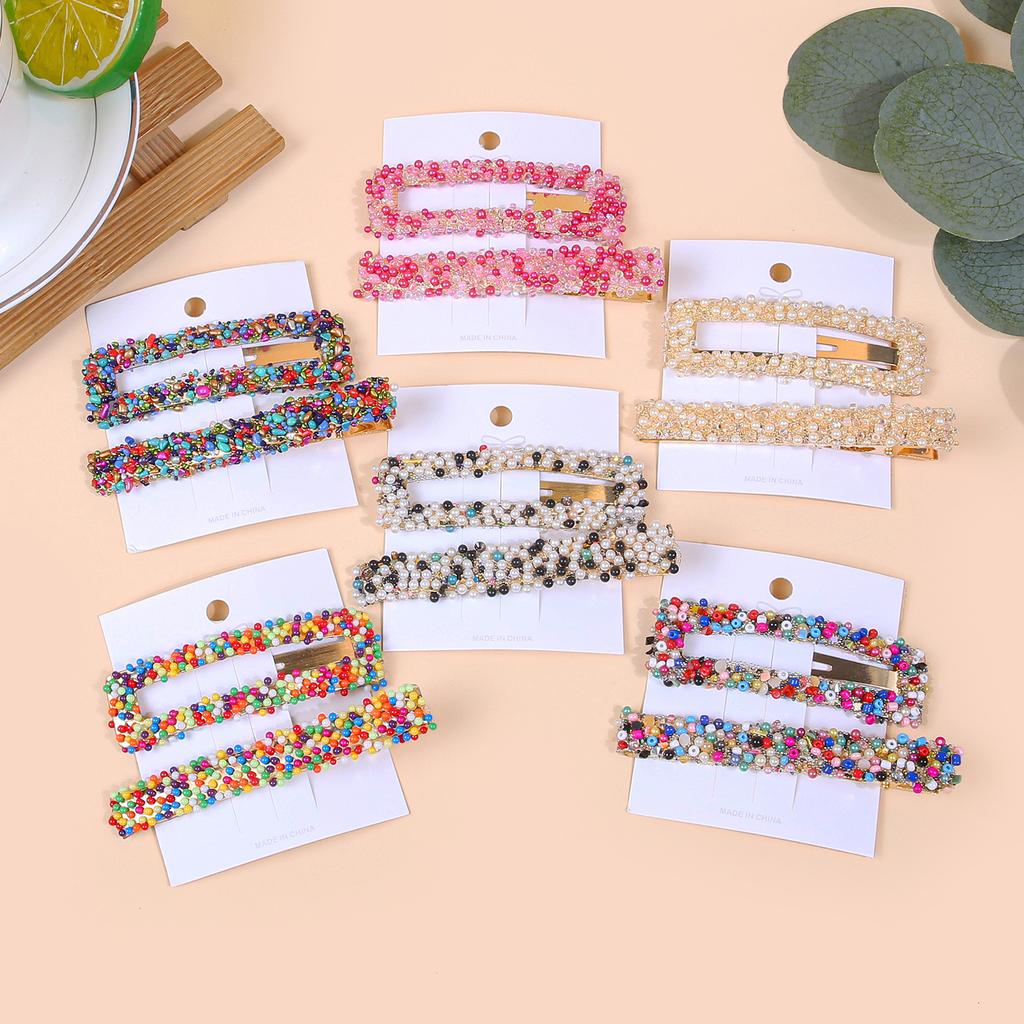 2pcs/set Handmade Pearls Hair Clips Pin for Women Fashion Geometric Barrettes Headwear Girls Sweet Hairpins Hair Accessorie