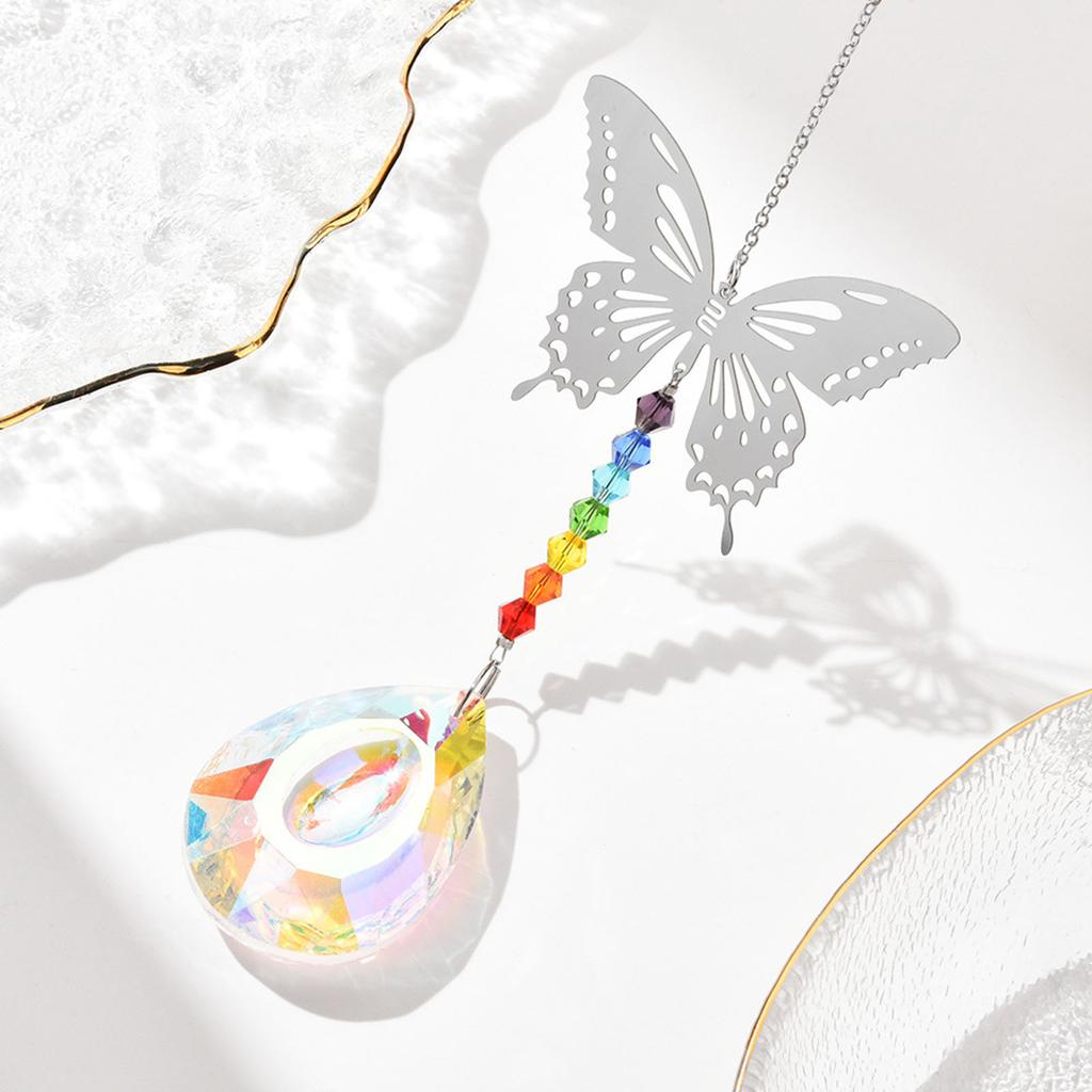 Kristallprisma Solfångare med Fjärilshänge Fönsterhängande Ornament Solskensreflektion Utomhus- och Inomhusdekorationer