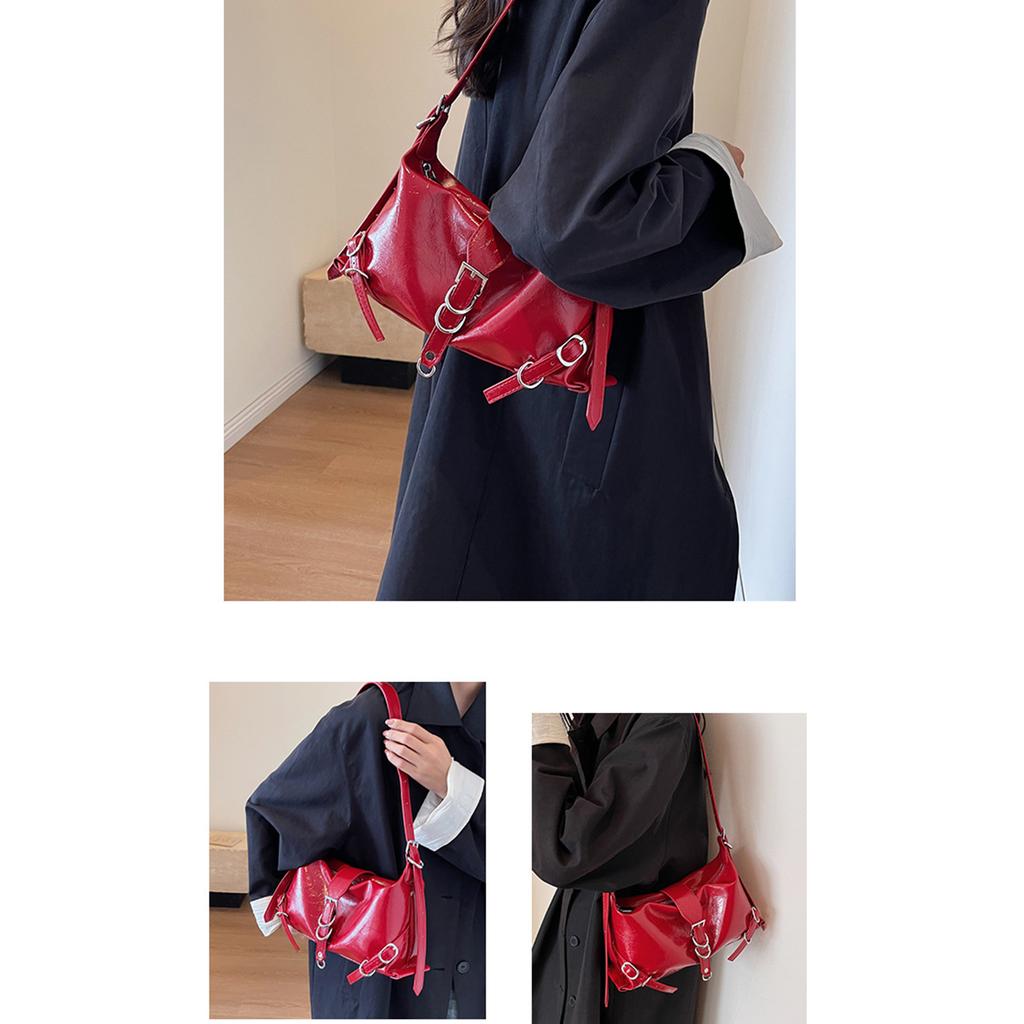 Trendy Korean Motorcycle Bag for Women Stylish Underarm Style Shoulder Bags PU Handbag