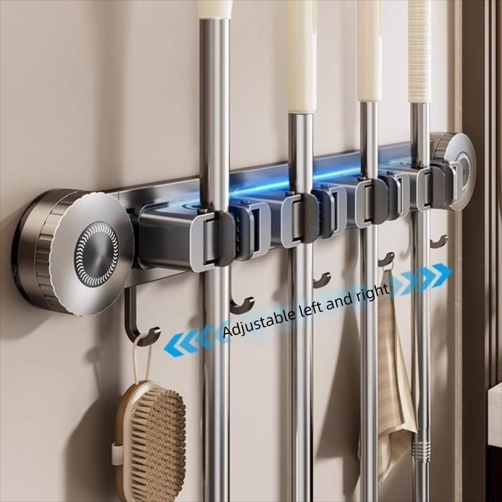 Vacuum Suction Wall Mounted Mop Rack Space Aluminum Mop Clip Rack Broom Holder  Household Storage