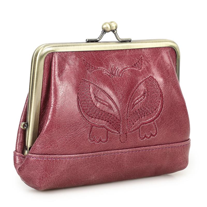 Black Angel Women's Wallet - Top Grain Cowhide, Embroidered, Genuine Leather, Iron Hinge, Multifunctional Compartments, Small & Casual.