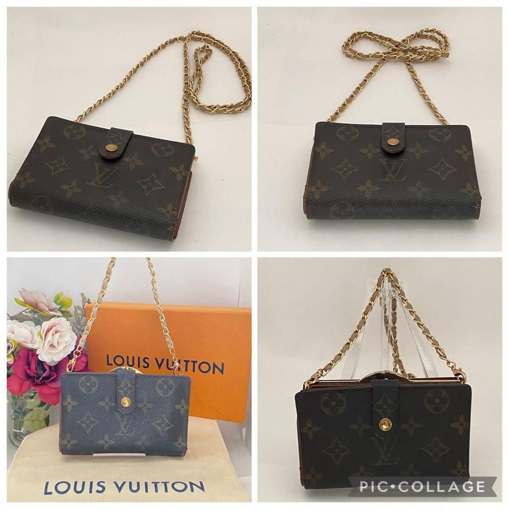 Used Good Condition Louis Vuitton Monogram Viennois Bi-fold Coin Purse with Aftermarket Chain