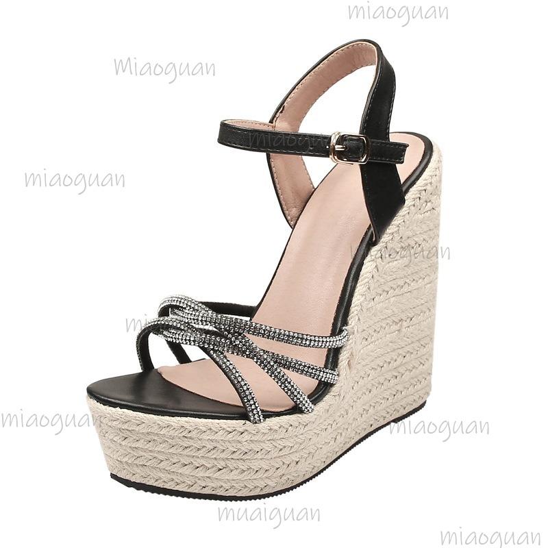 15CM Wedges Heel Platforms Sandals Chunky Sole Open Toe Crystal Straps Women's Fashion Sandals Zapatos De Mujer Size 34-42