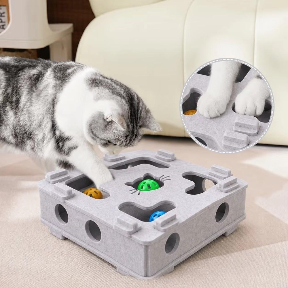 Felt Cat Maze Play Box Interactive Scratch Resistant Interactive Cat Toy with Bell Ball Bite Resistant Cat Puzzle Toy Self Play
