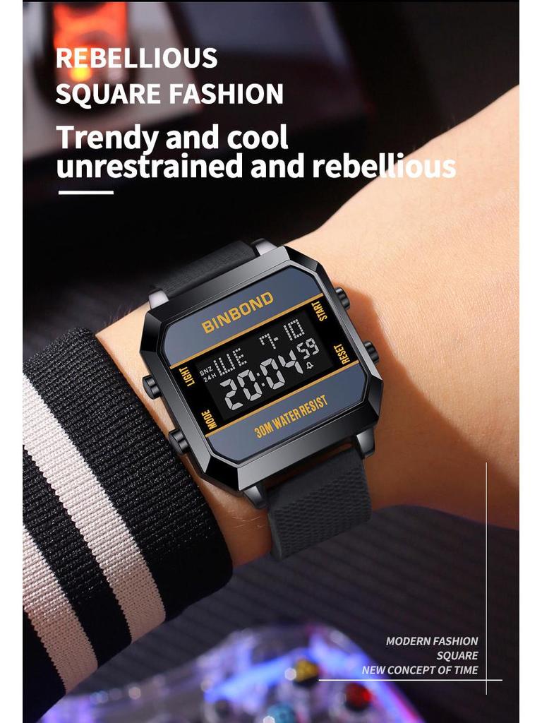 Multifunctional Waterproof Men's Sports Watch - Fashionable Electronic Design for Students