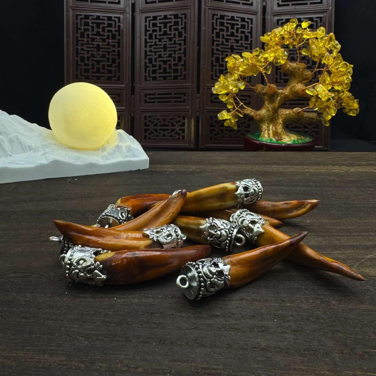 Тибетский серебряный кулон с зубами волка: Антикварный стиль, унисекс, аксессуар для DIY