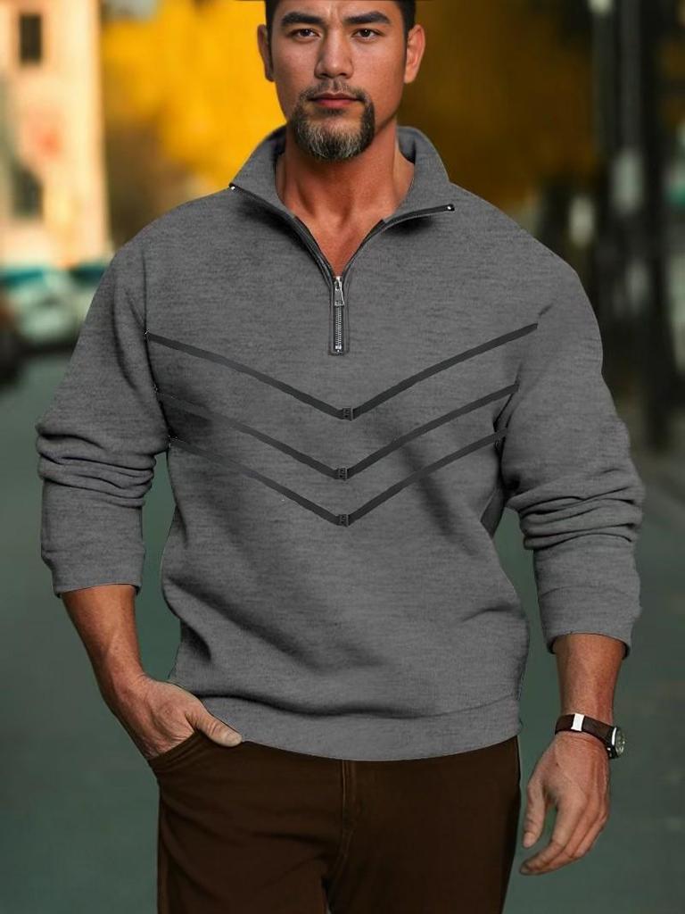 2026 Autumn/Winter Men's Color Block Half-Zip Stand Collar Hoodie Jacket - Trendy Casual Long-Sleeve Top