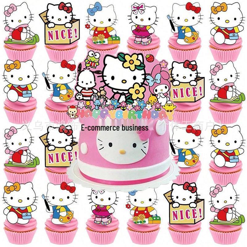 Kuromi Black Rice Theme Party Decor Set: Flags, Balloons, Cake Inserts