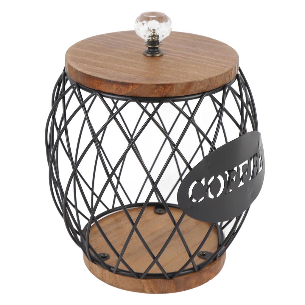 Coffee Capsule Holder Fruit Shaped Stylish Coffee Pod Storage with Wooden Base Lid Home Decor Black