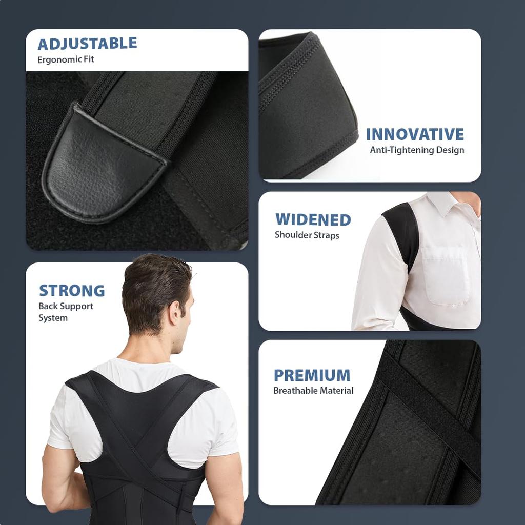 HealthSense Medical-Grade Posture Corrector Belt for Men | Premium Back Support Belt for Back Pain Relief & Shoulder Alignment | Ergonomic Adjust