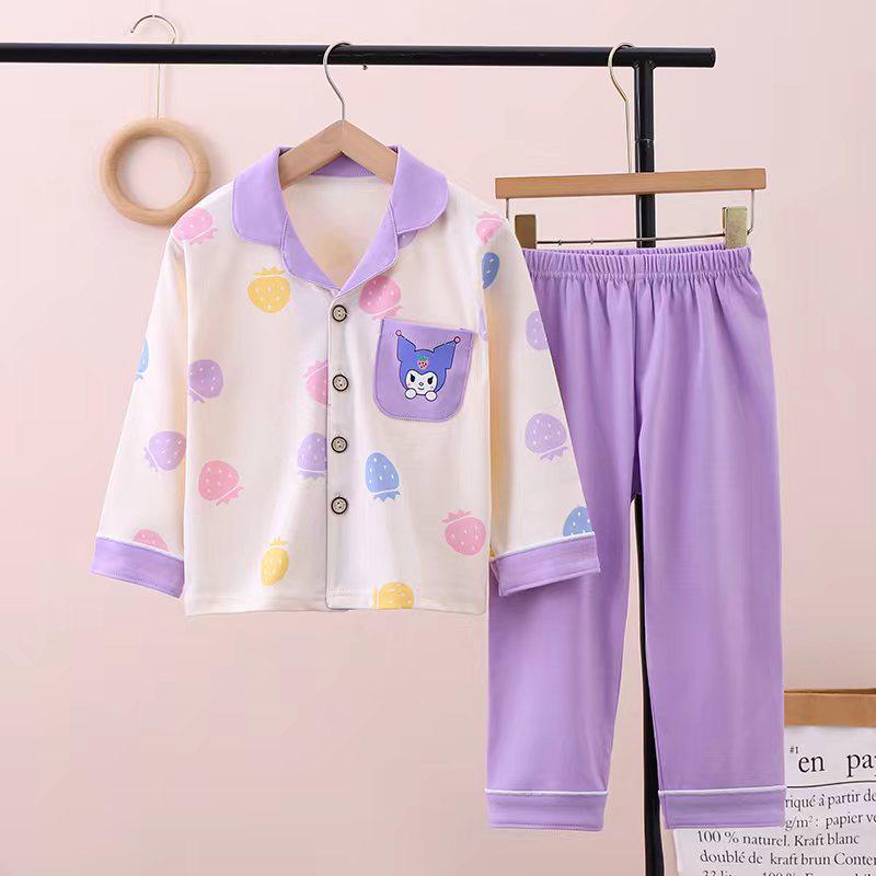 New Pure Cotton Children's Cardigan Pajama Set - Short Sleeve, Loose Fit for Boys & Girls