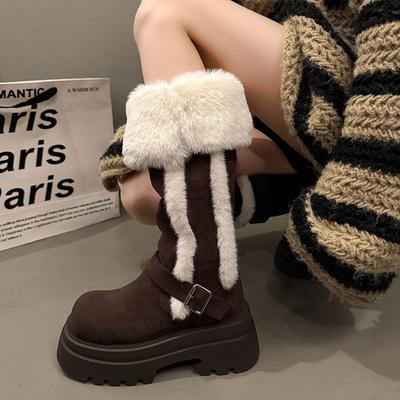 Schaffell und Fell sind integriert, aber knielange Schneestiefel, Kinder-Fleece-verdickte thermische Baumwollschuhe, kleinsöhlige Stiefeletten.