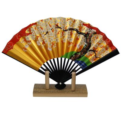 Osaka Choseido Decorative Folding Fan, 5 Inches (15 Cm), Made In Japan, Kyoto-style Fan, Original Set with Scented Sachet, In Paper Box with Fan Stand